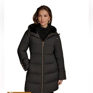 Donna Karan Black Puffer Jacket with Gold Accents